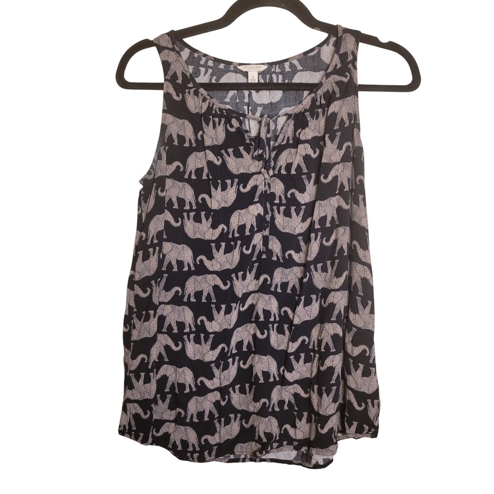 Sonoma Goods for Life Navy Blue White Elephant Print Rayon Tank Top Small